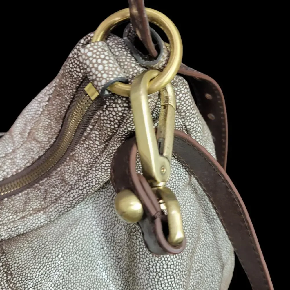Hobo Slouchy Stingray Shoulder Bag Brown Shagreen Glaze Leather Curved Crossbody